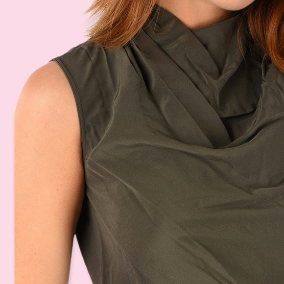 Rick Owens High Drape Neck Exposed Zipper Sleeveless Blouse Gray Dark Dust Sz 8 - Picture 10 of 10